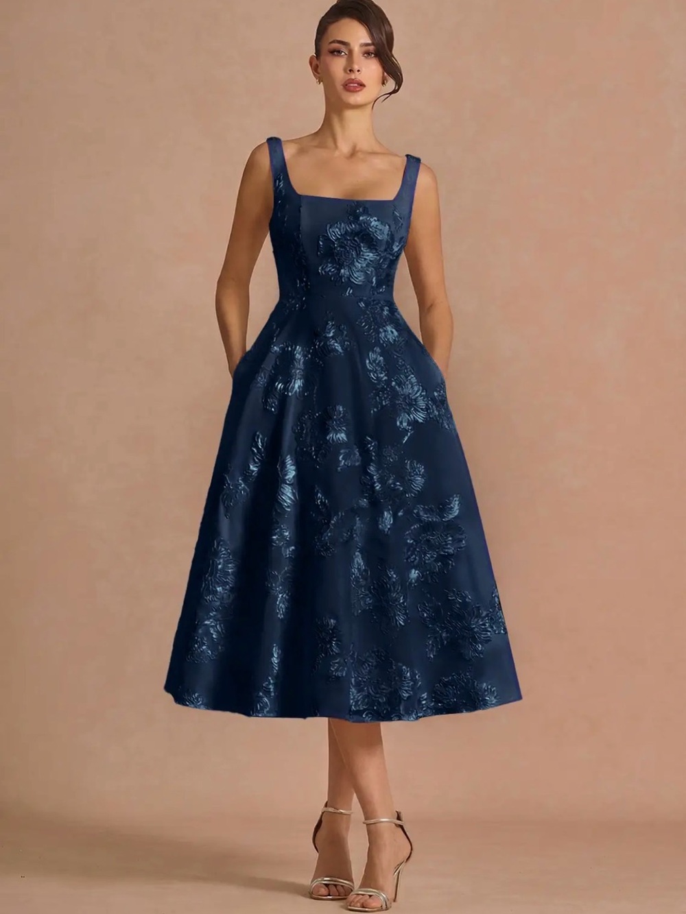 Azazie Brynn Navy Midi Dress Size 8